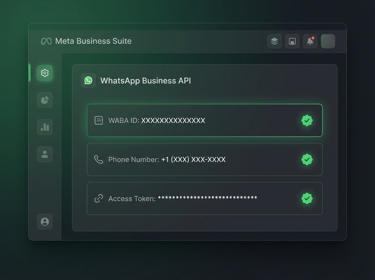 Dashboard de conexão Meta Business com configuração de API